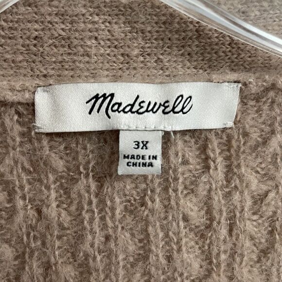SOLD MADEWELL Mayfair Alpaca Blend Cable Knit Cardigan Sweater Tan Sz 3X Woman - Picture 6 of 9